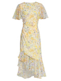 Yellow Floral Print Ruffles 1950S Vintage Dress