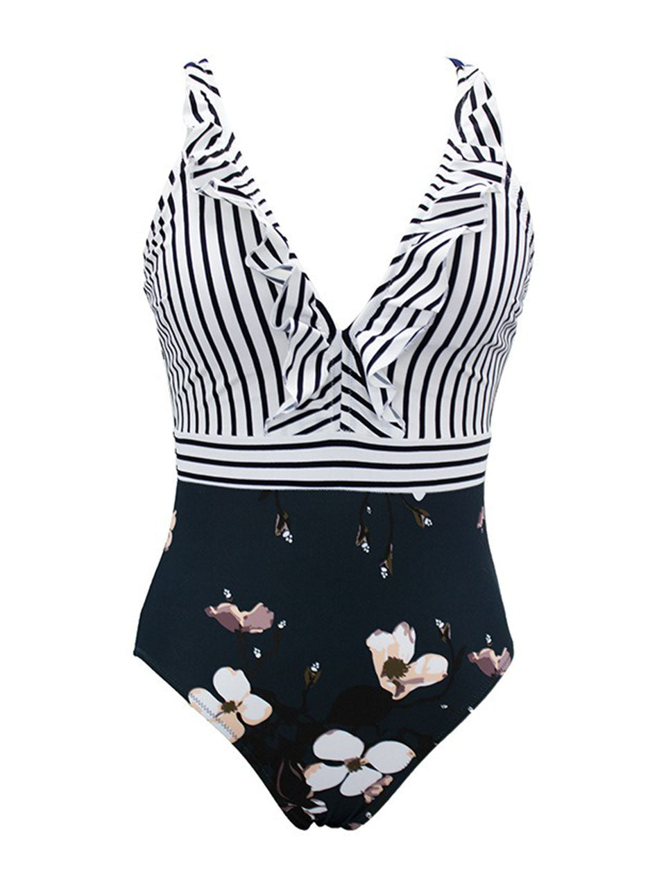 Classic Striped V-Neck One-Piece Swimsuit