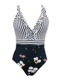Classic Striped V-Neck One-Piece Swimsuit