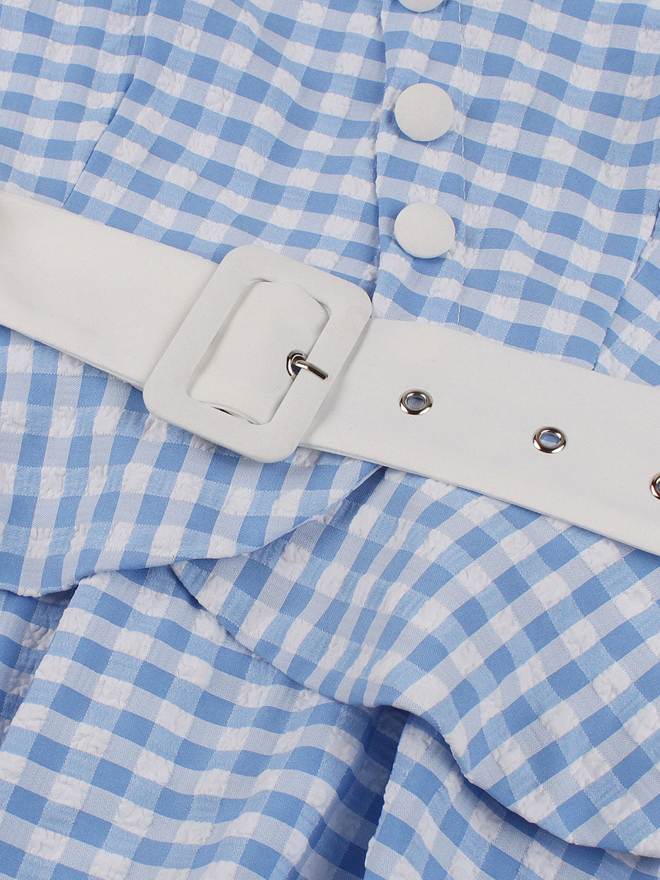 Baby Blue Plaid Square Collar Ruffles 1950s Swing Dress