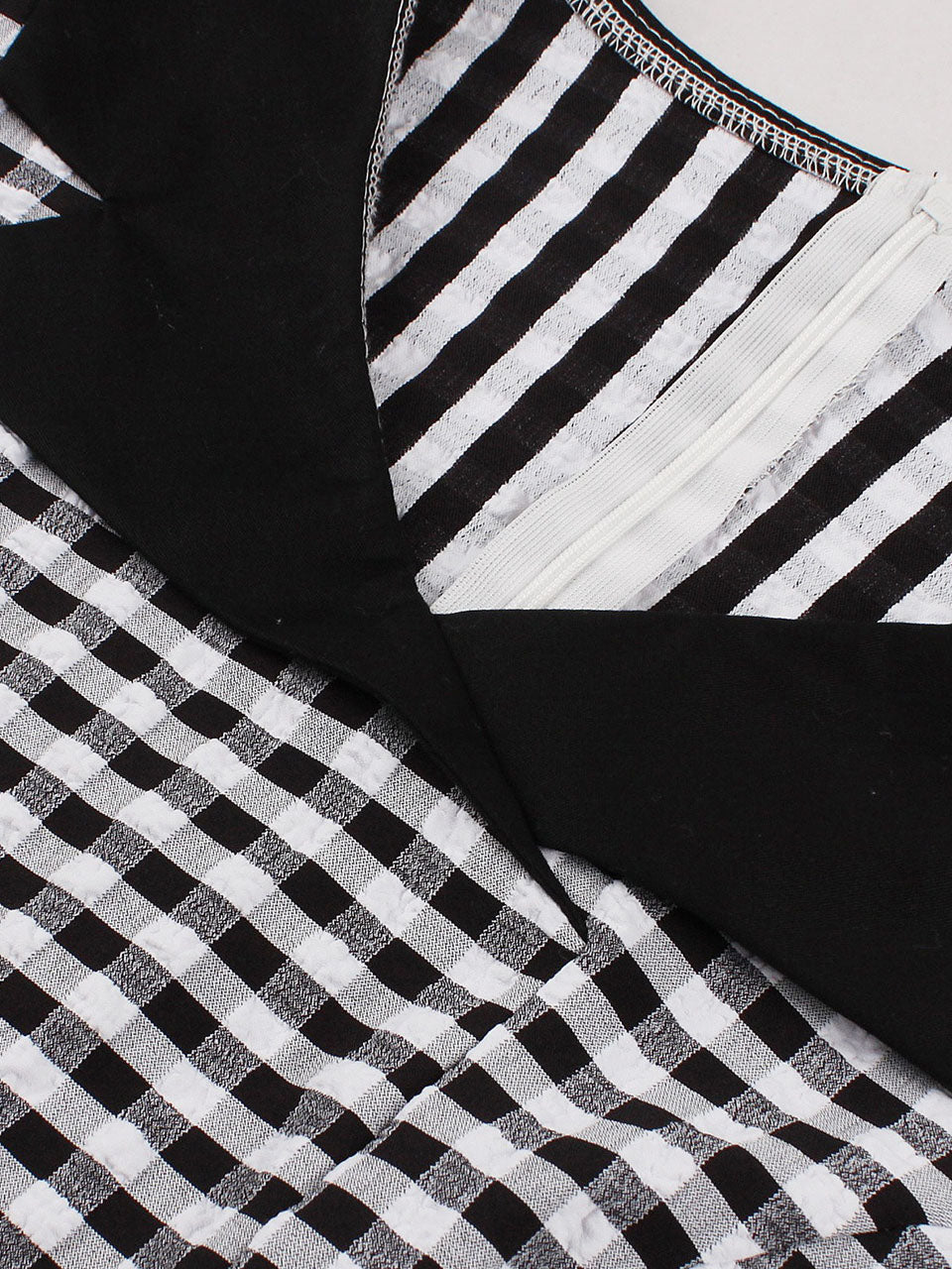 Black White Plaid 1950s Short Sleeve Swing Dress