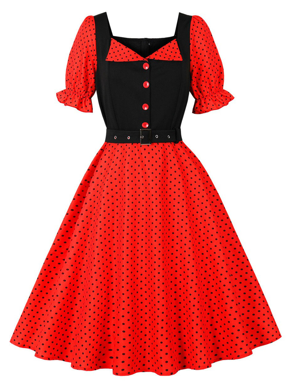 Audrey Hepburn Style Polka Dots 1950s Puff Sleeve Vintage Dress