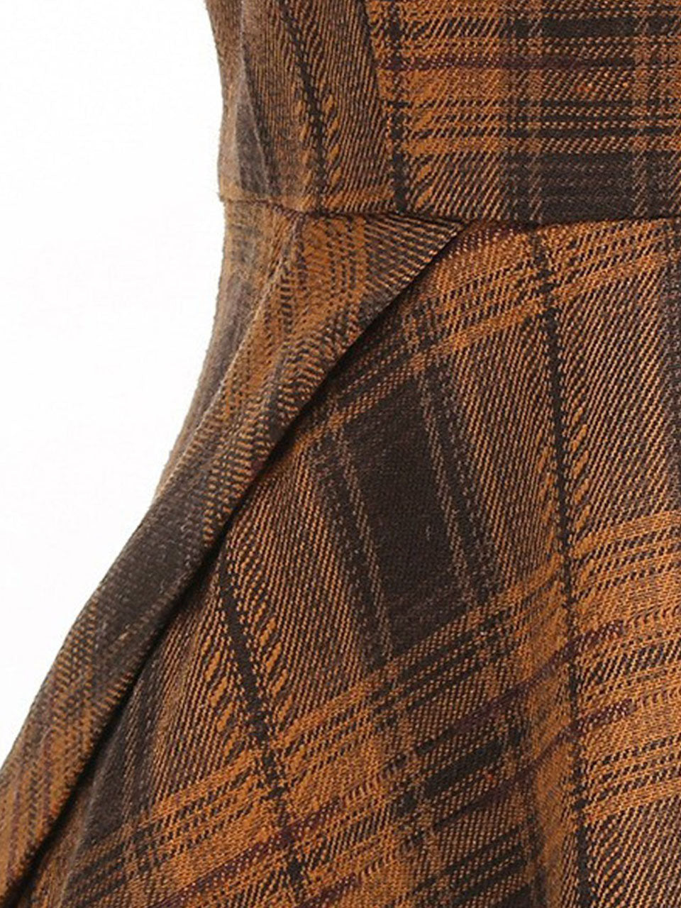 Vintage 1950s Brown Plaid Peter Pan Collar Midi Swing Dress