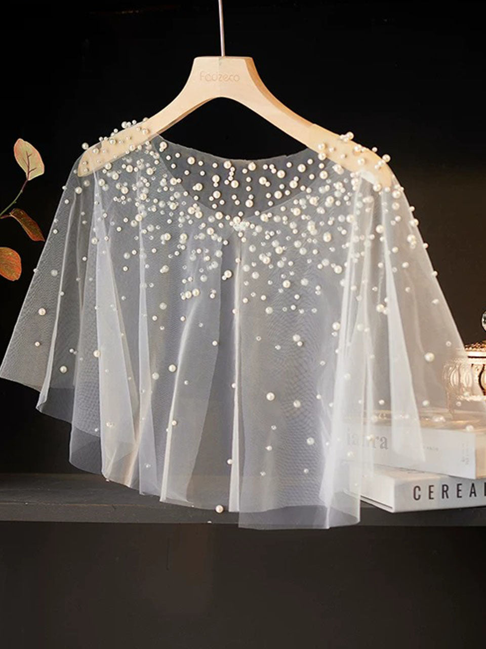 Elegant Pearl Bridal Capelet Sheer Tulle Wedding Shawl