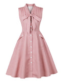 Pink Bow Collar Polka Dots  1950s Vintage Dress