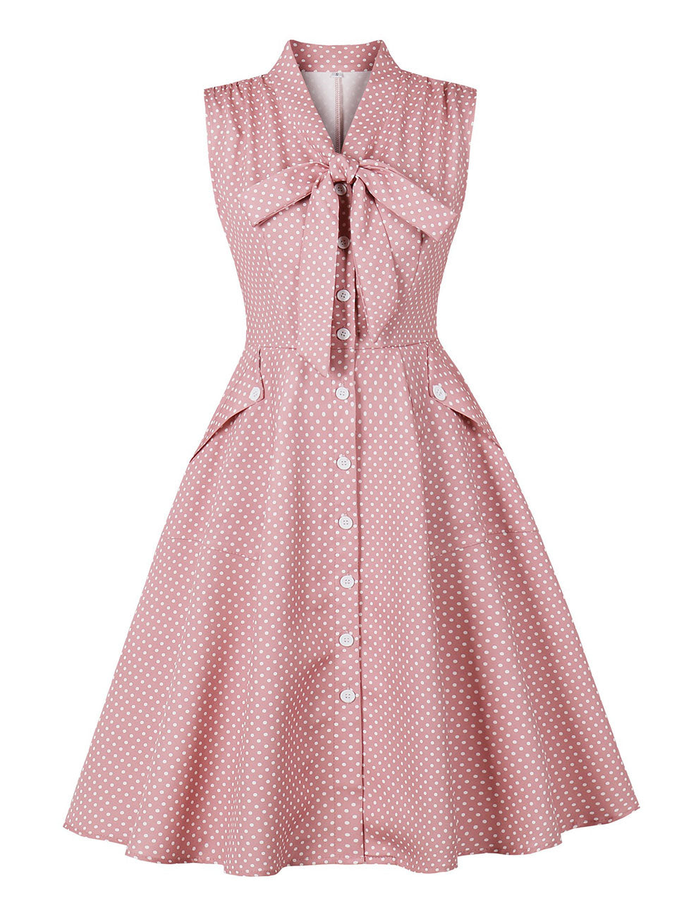 Pink Bow Collar Polka Dots  1950s Vintage Dress