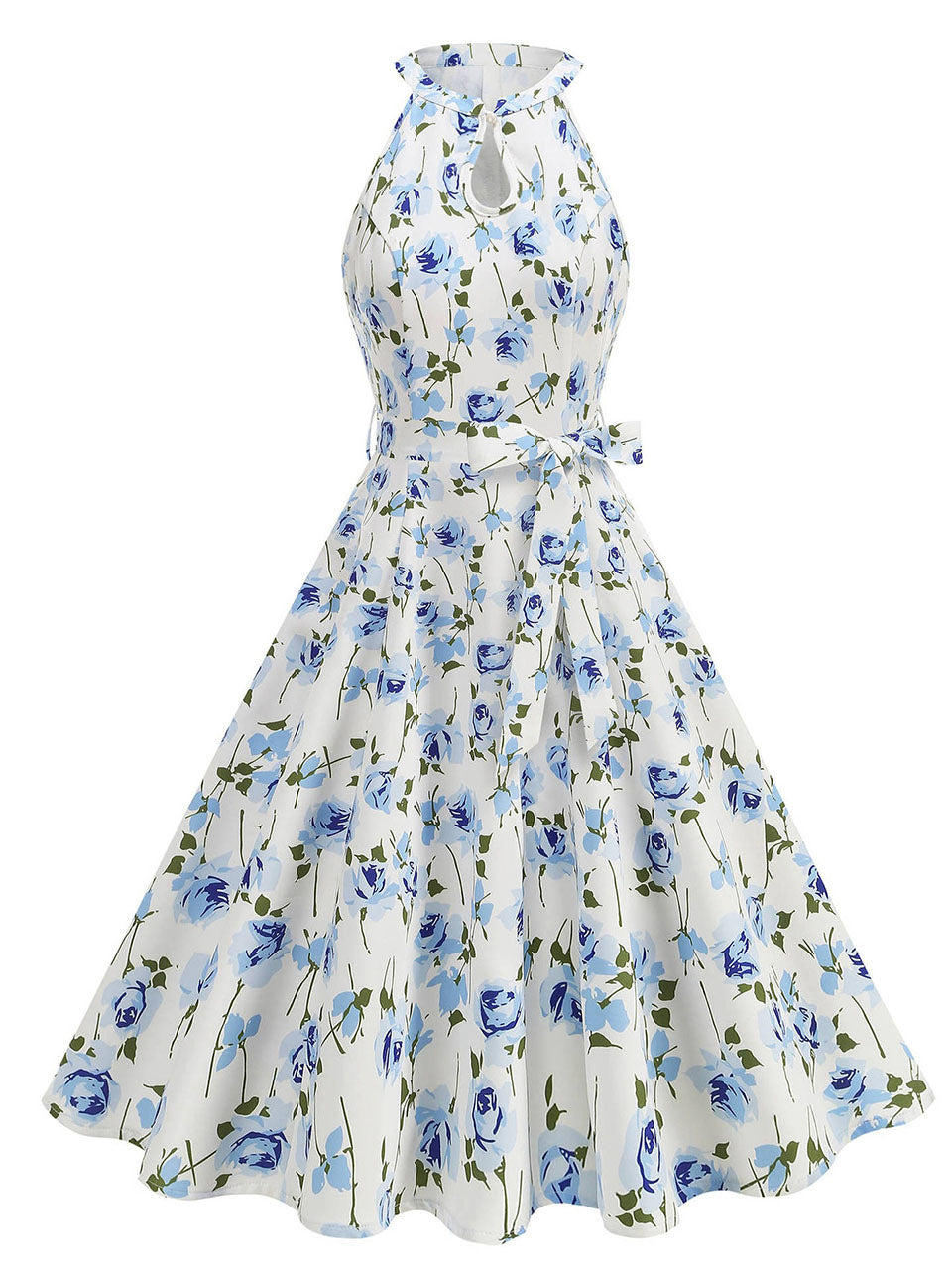Floral Sleeveless Halter Neck 50S Swing Christmas Dress