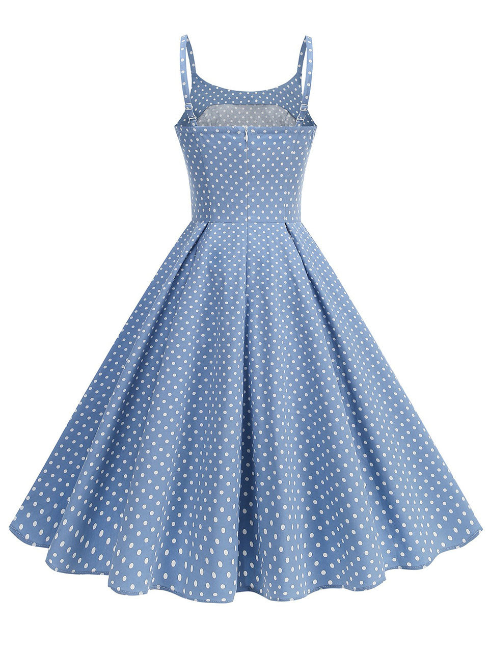1950s Vintage Polka Dot Spaghetti Strap U-Neck Retro Swing Dress