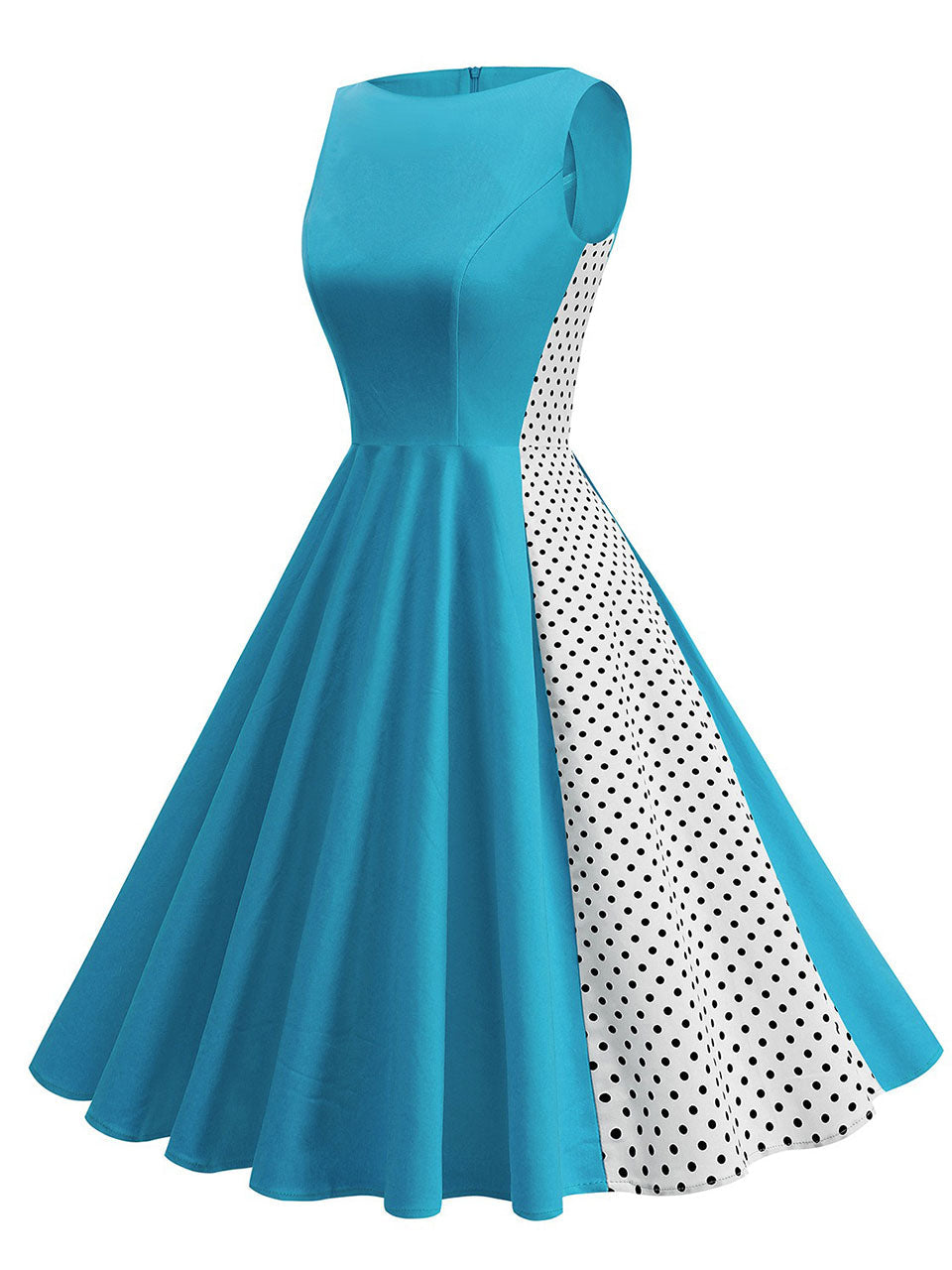 1950s Vintage Polka Dot Sleeveless Retro Swing Dress