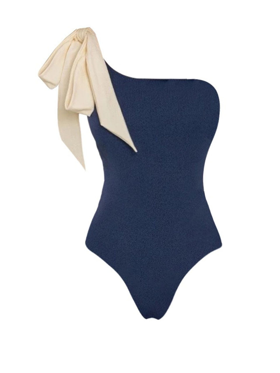 2PS Navy Blue One Shoulder Tie-Bow Swimwear