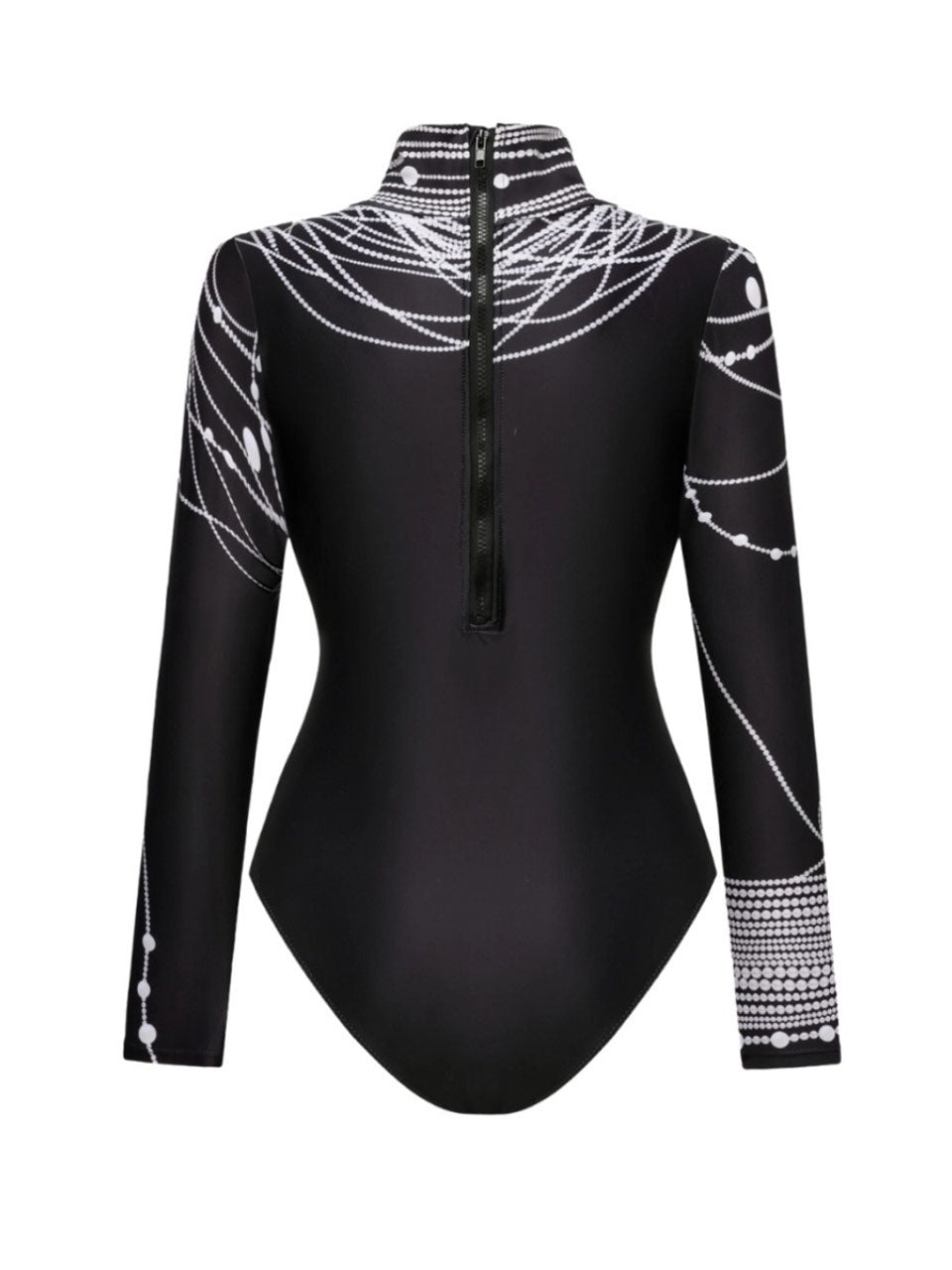 Black Beaded Chain Print Long Sleeve Bodysuit