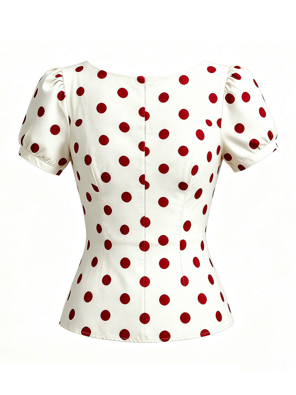 1950s Vintage  Sweetheart Neck Retro White and Red Puff Sleeve Blouse Rockabilly Shirt