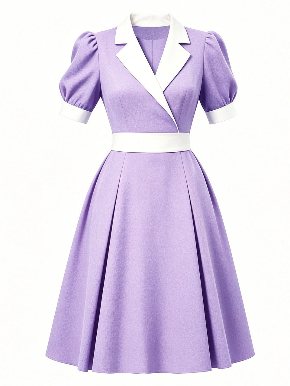 1950s Lake Blue Notch Lapel Collar Vintage Puff Sleeve Retro Swing Dress