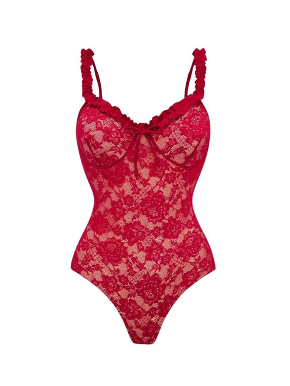2PS Red Floral Lace One Piece Swimsuit