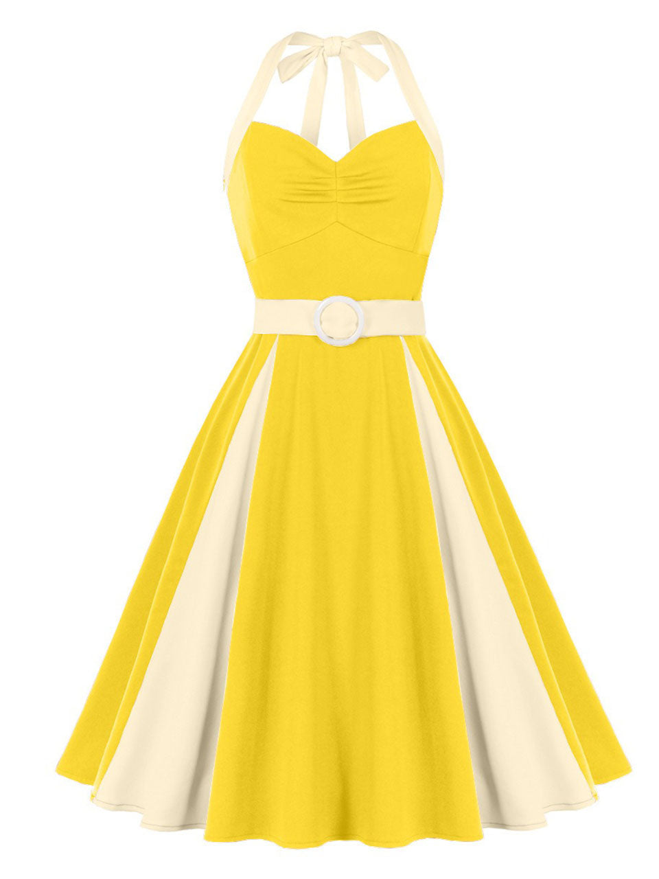 Barbiecore Pink Two-Tone 1950s Sweetheart Halter Neck Swing Dress