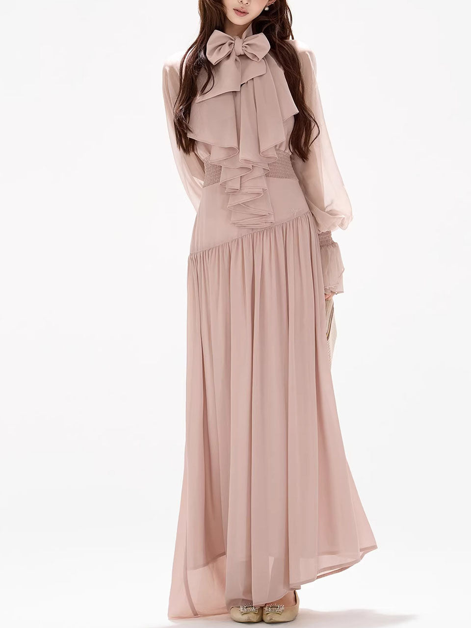 Pink Flowy Chiffon Maxi Dress