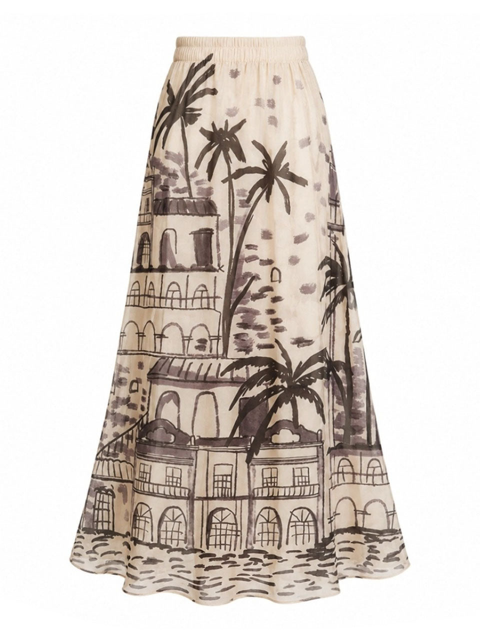 One-Shoulder Tropical Print Swimsuit & Matching Maxi Skirt Cover-Up Set