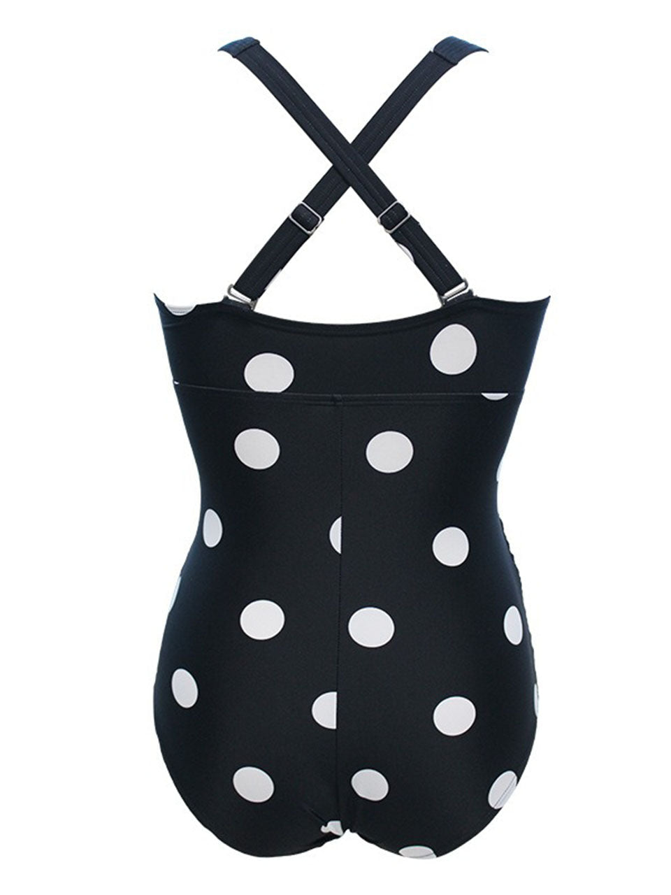 One Piece Swimsuit Retro Polka Dot Bathing Suit V Neck Ruched Tummy Control Monokini