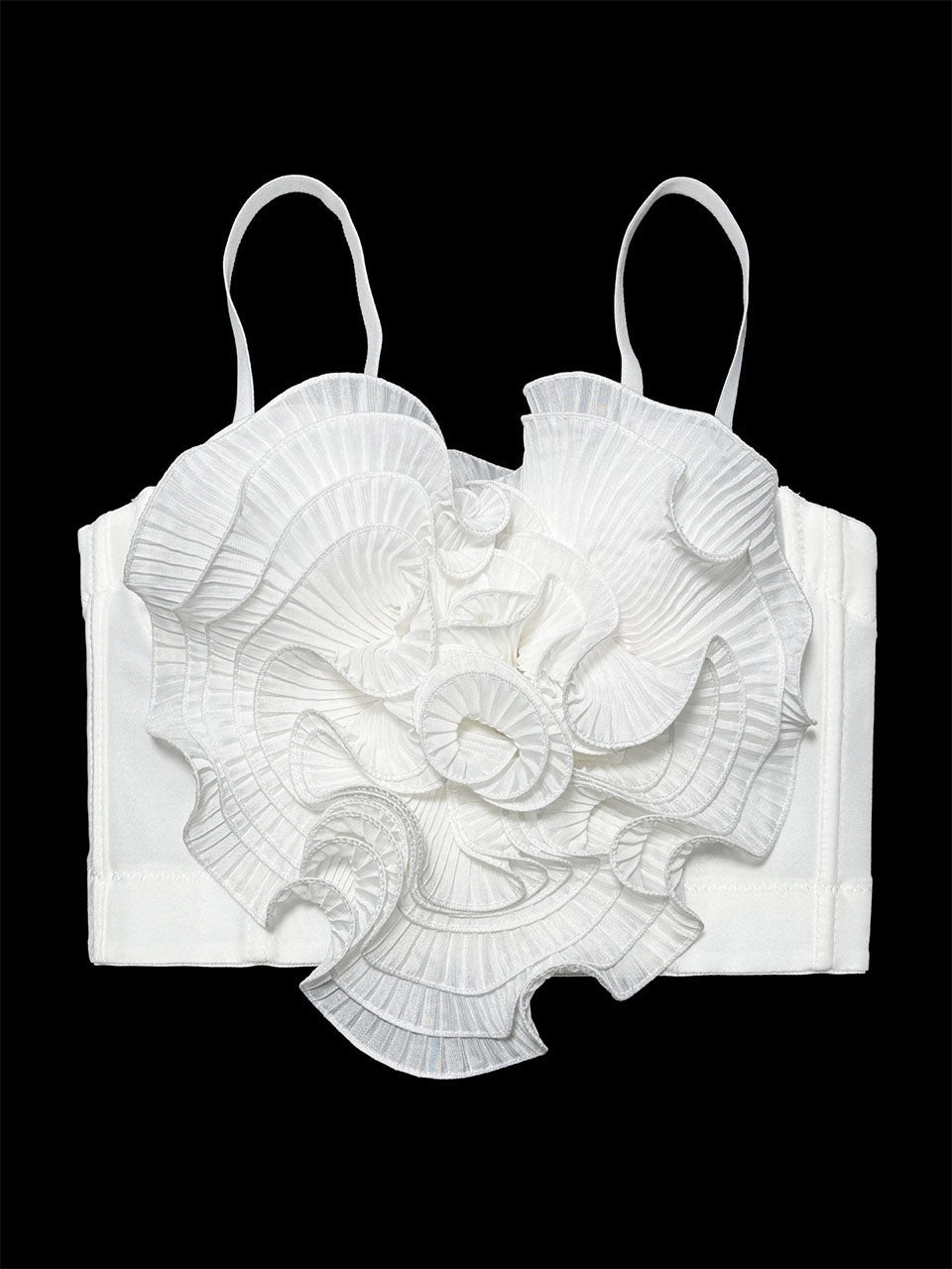 Red Rose Flower Corset Top - Pleated 3D Floral Spaghetti Strap Bustier