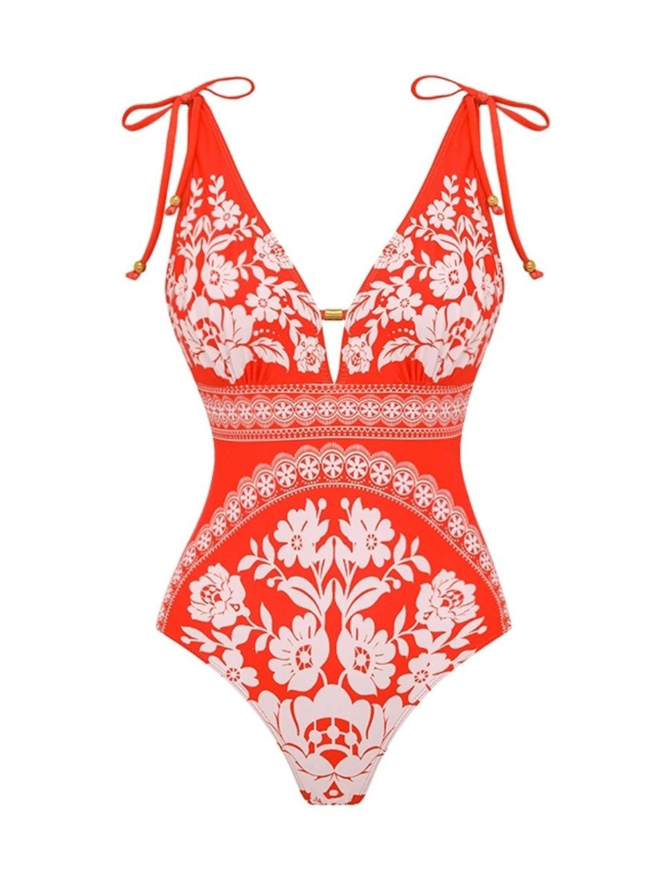 Red Floral Bohemian One Piece Swimsuit