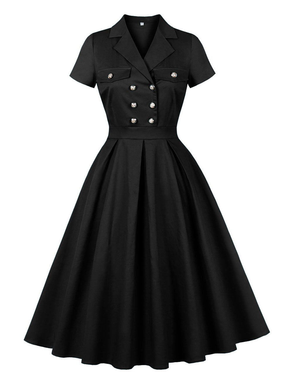 1950s Teal Blue Retro Double Breasted Lapel Collar Swing Dress