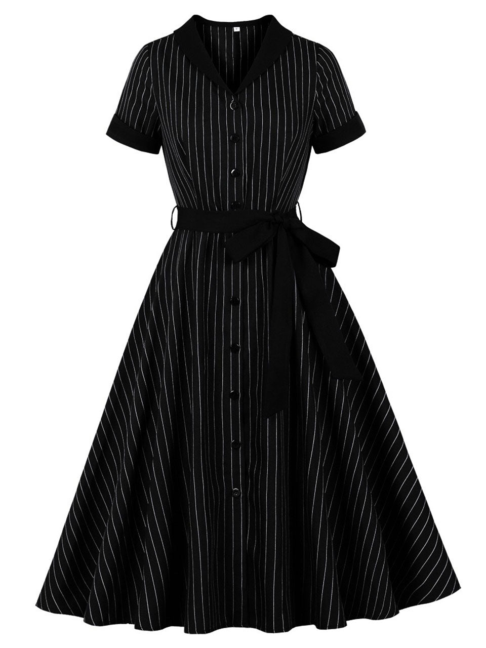 Vintage 1950s Navy Pinstripe Shirt Swing Dress