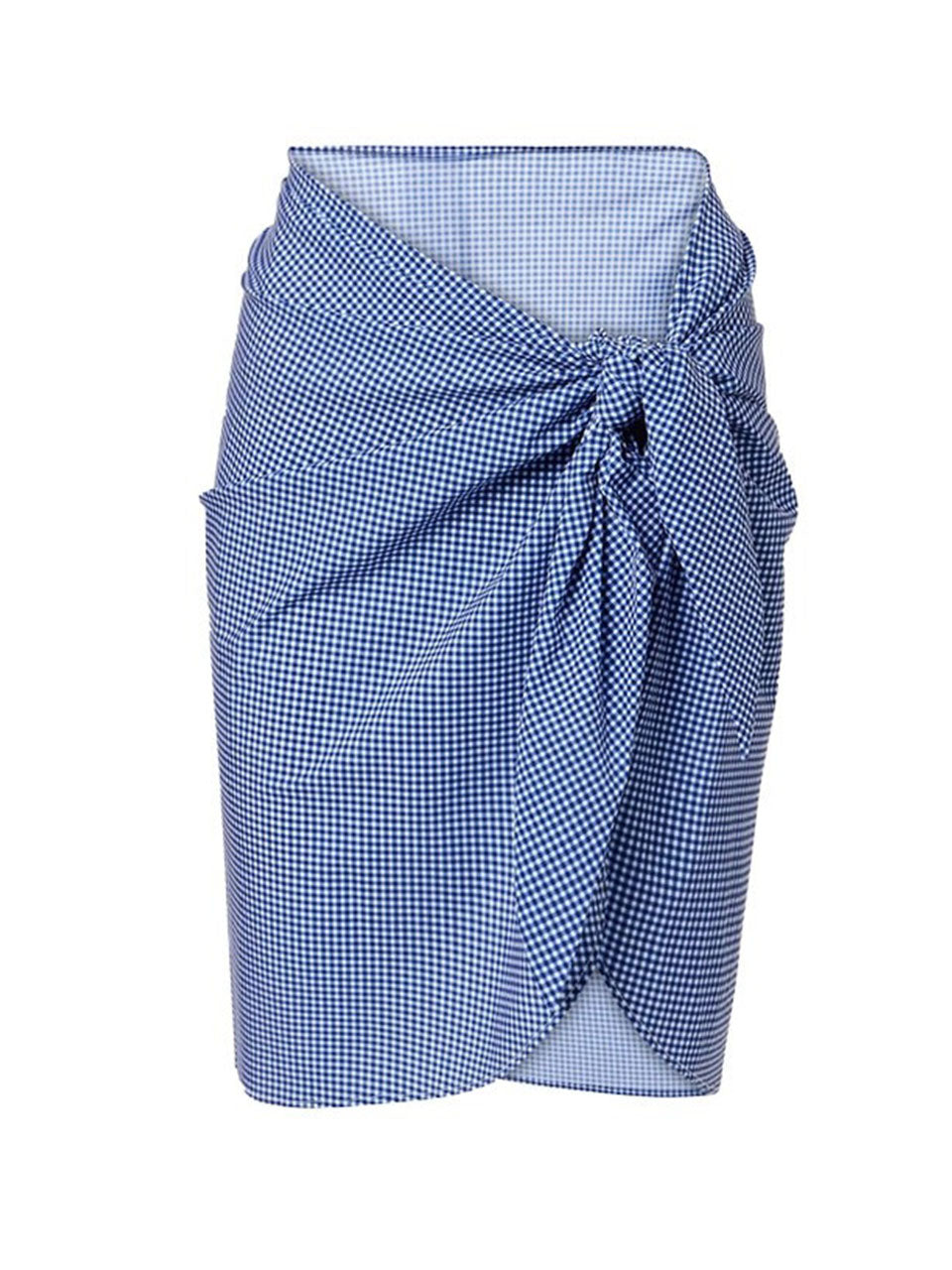 Blue Plaid Ruched One-Piece Swimsuit and Tie-Side Mini Sarong Cover-Up Set