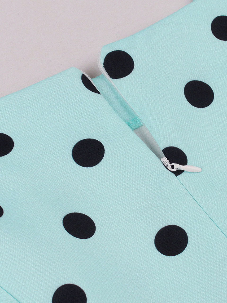 1950s Mint Blue Polka Dot Puff Sleeve Vintage Swing Dress