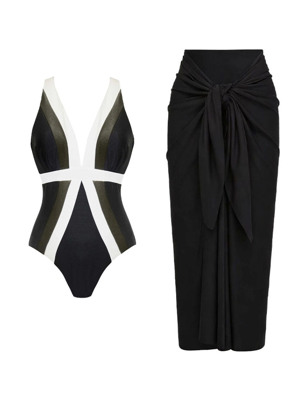 Black Color Block One-Piece Swimsuit