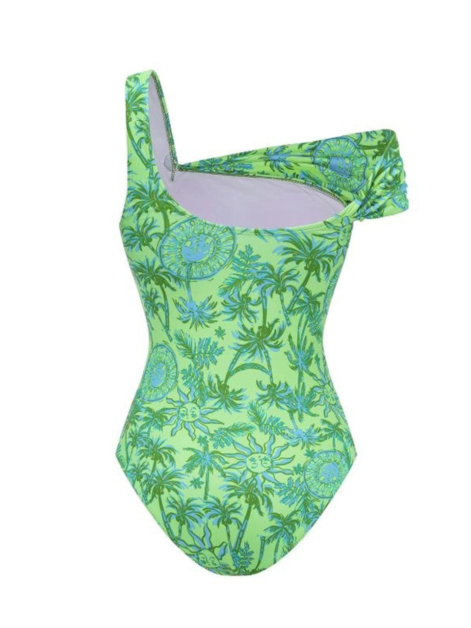2PS Green One Shoulder Ruched Tropical Swimsuit