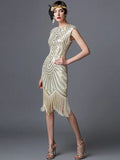 1920s Champagne Fringed Sequined Flapper 1920s Great Gatsby Dress