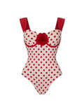 Vintage 1950s Red Polka Dot One Piece Swimsuit