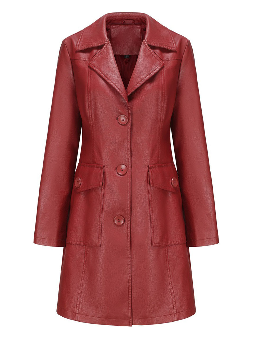 Vintage 90s Burgundy Red Faux Leather Trench Long Pu Coat