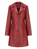 Vintage 90s Burgundy Red Faux Leather Trench Long Pu Coat