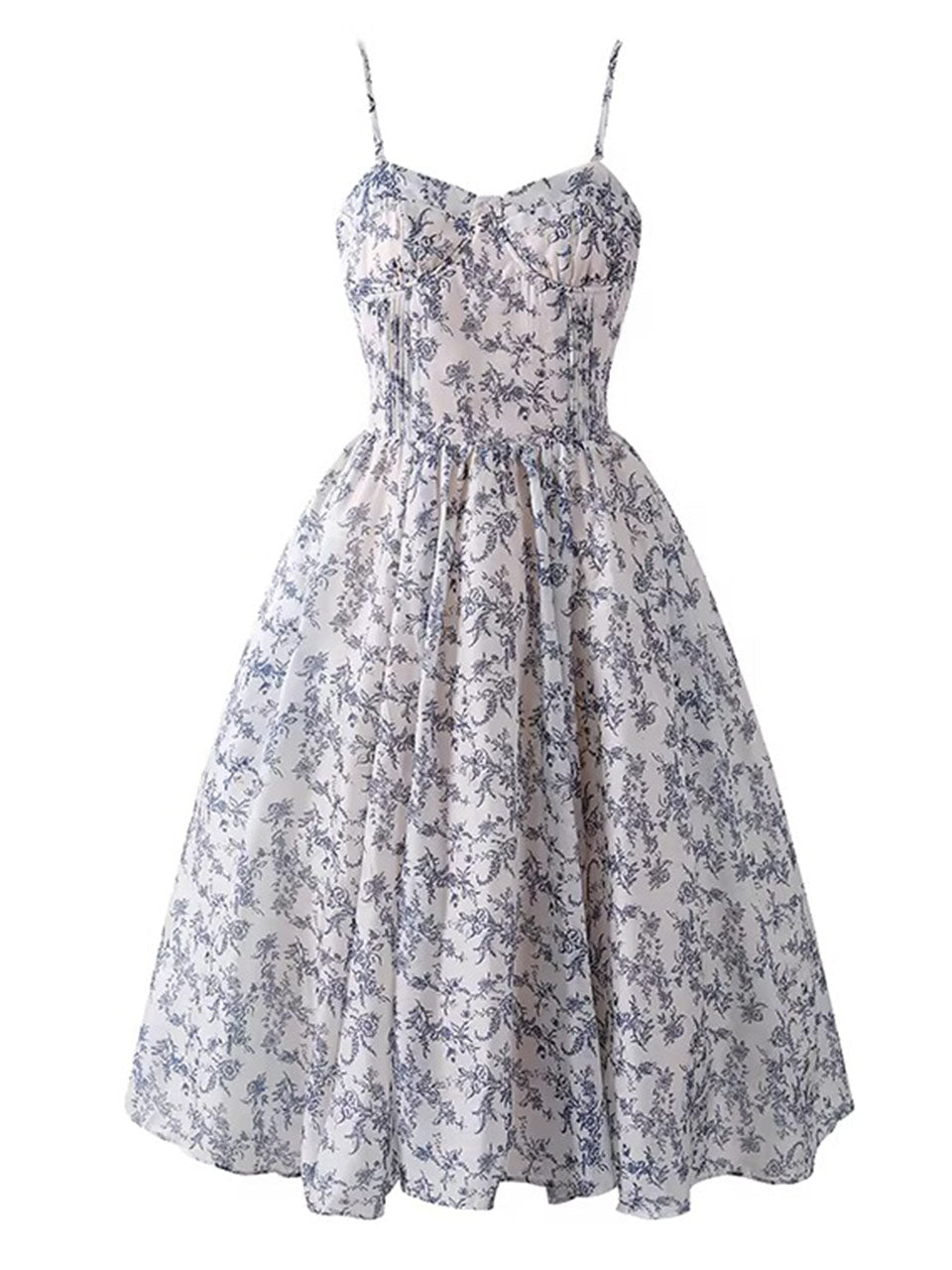 Blue Luxury Spaghetti Strap High Waist Swing Party Dress