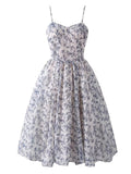 Blue Luxury Spaghetti Strap High Waist Swing Party Dress