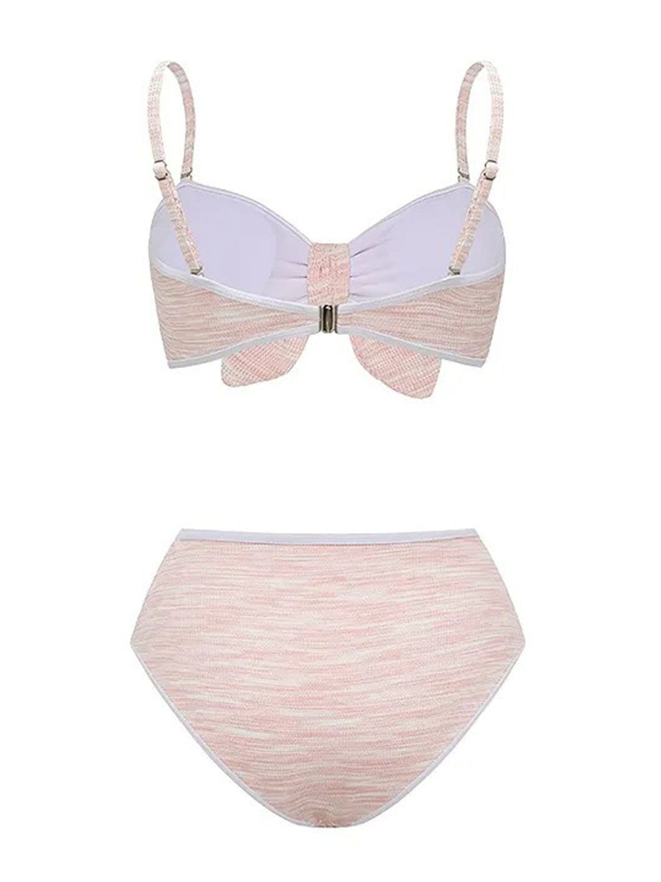 3 Piece Textured Pink Bathing Suit Vintage 1960s Mod Bow Bikini Set