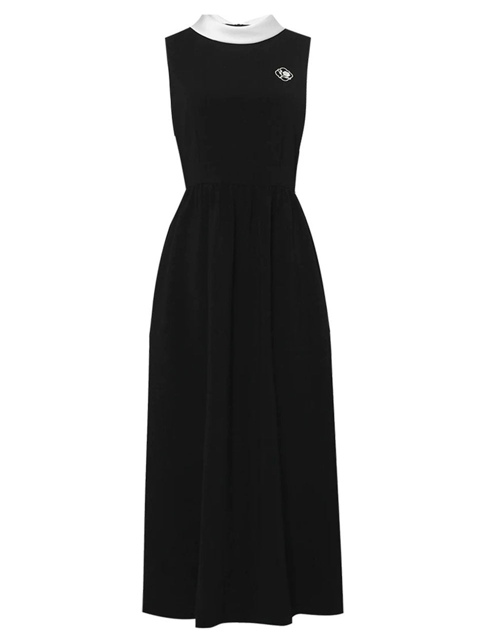 1960s Hepburn Style Contrast Mock Neck Little Black Dress