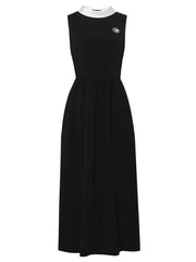 1960s Hepburn Style Contrast Mock Neck Little Black Dress