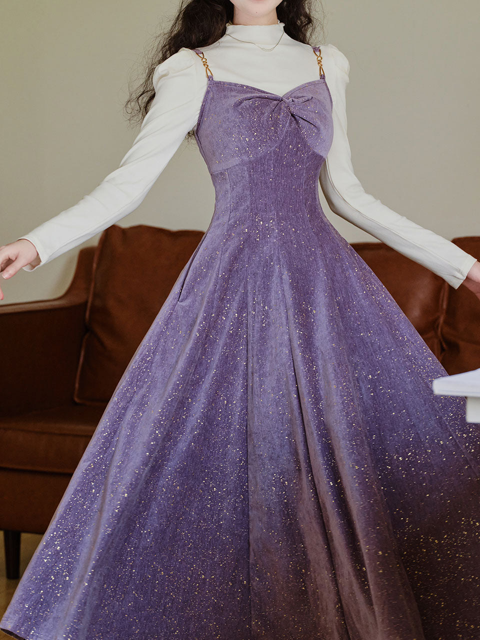 2 Piece Sequin Slip Dress in Purple