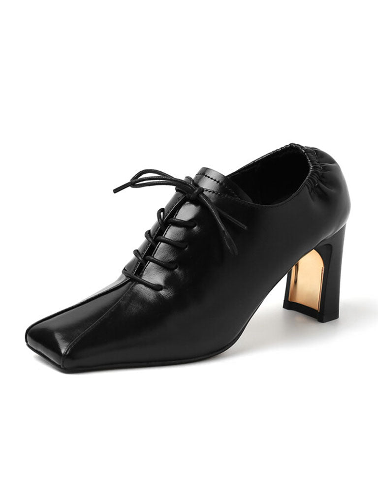 Ankle Boots Yellow Square Toe Chunky Heel Ankle Boots