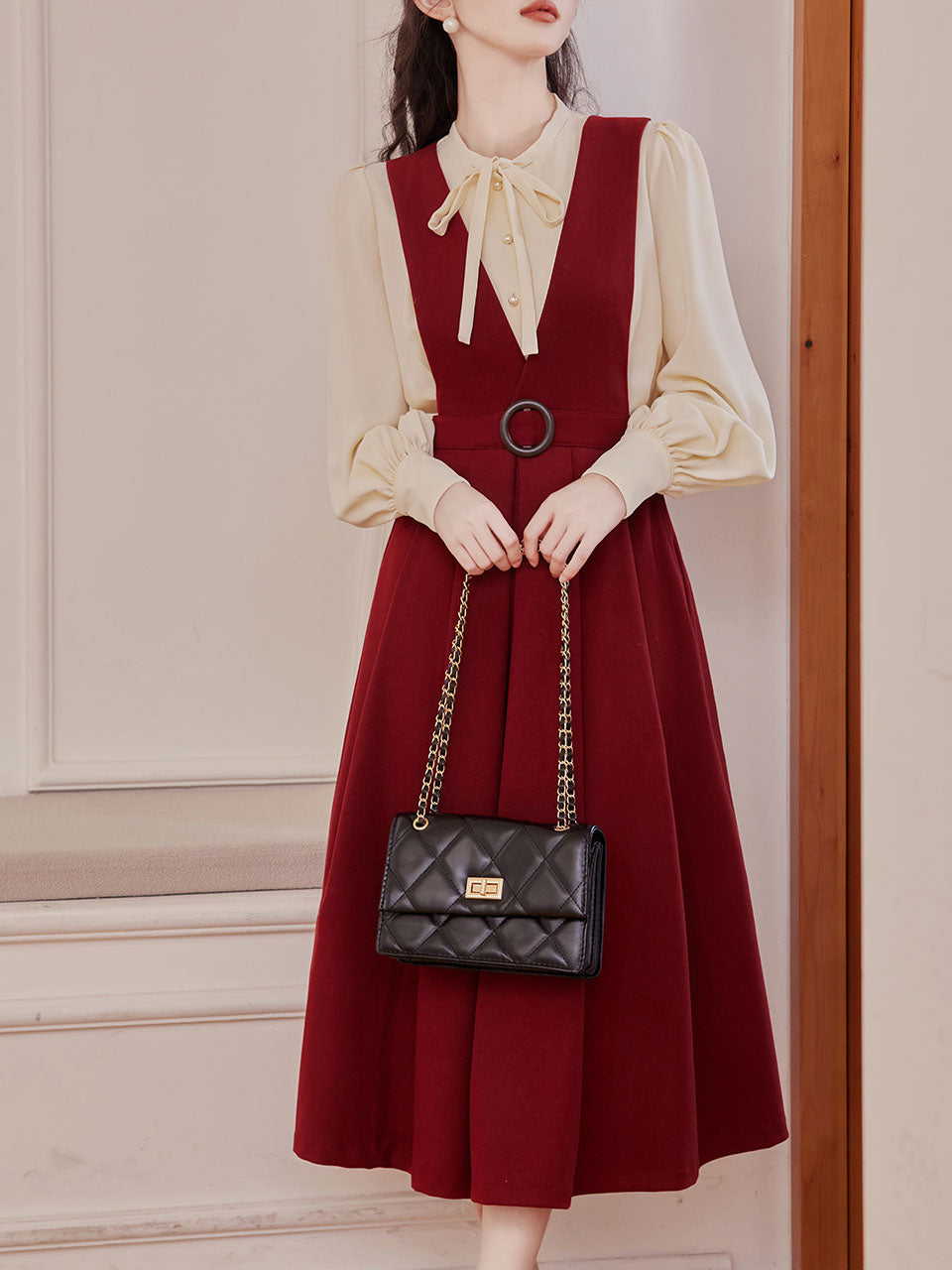 2 Piece Red Angora Retro Suspender Dress