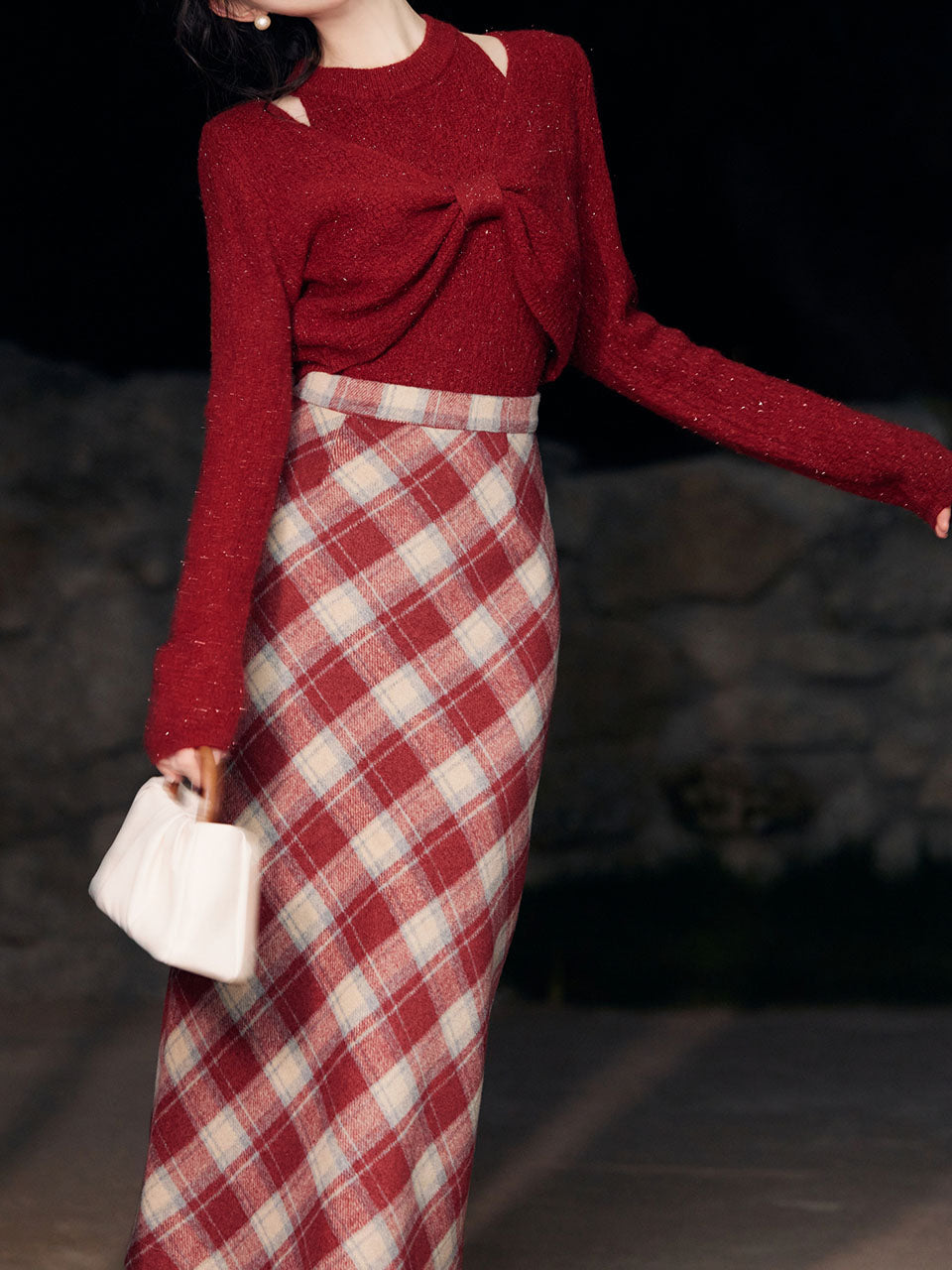 2PS Red Bow Knitted Sweater Top