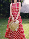 Red Plaid Print Sleeveless 1950S Vintage Dress