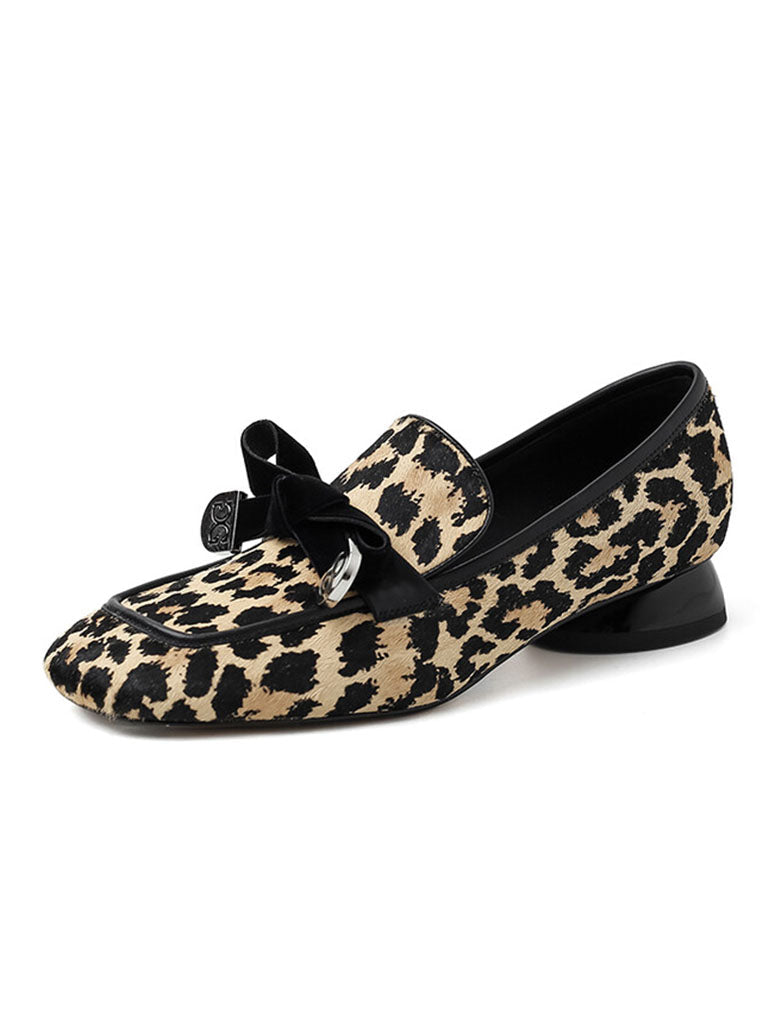 Flat Heel Leopard Square Toe Loafer Vintage Shoes
