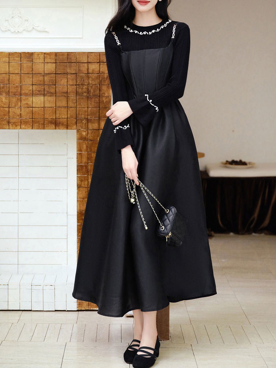 2 Piece Black Retro Suspender Dress