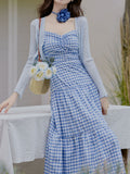 3PS Blue Plaid Spaghetti Strap Dress