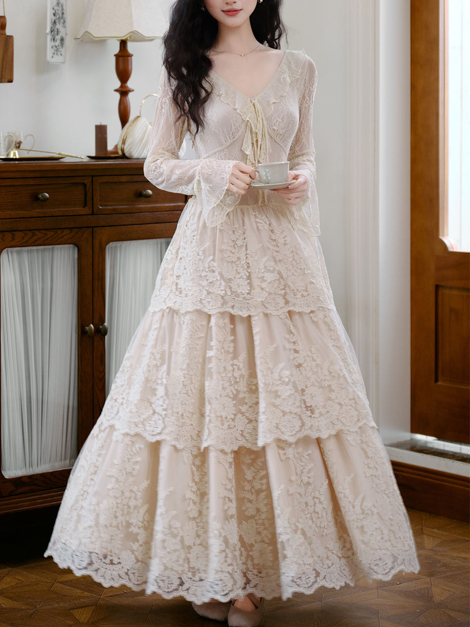 White V-Neck Lace Layered Vintage 1950S Swing Victoria's Fairy Dress
