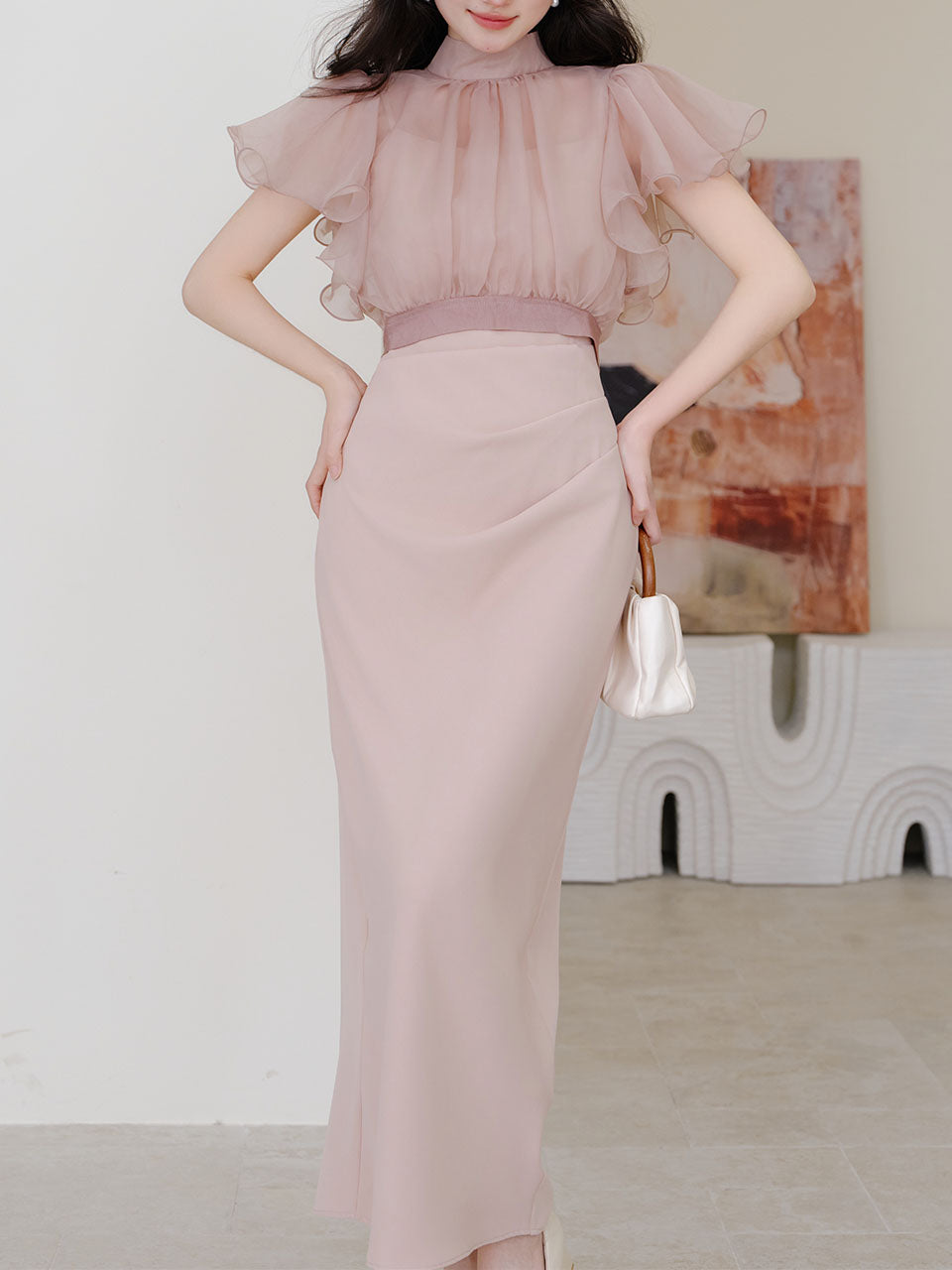 Pink Ruffles 1950S Vintage Bodycon Dress