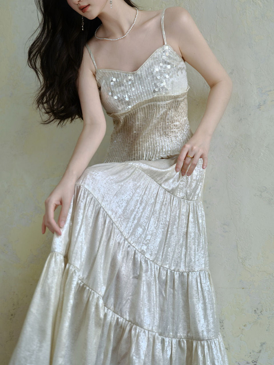 Silver Shiny Embroidered Beads Vintage Dress